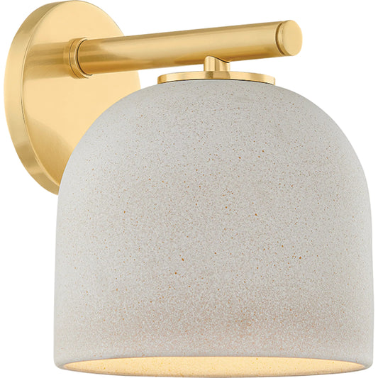 Cara Wall Sconce by Mitzi in aged brass, ceramic cream pebble. Made from steel in a unique style.