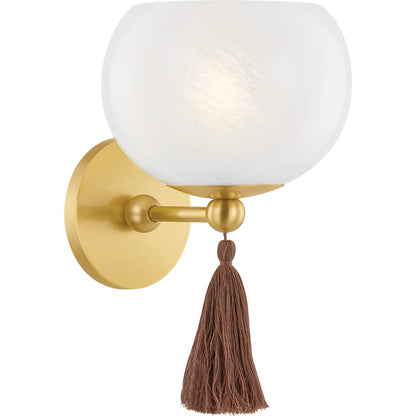 Niya Wall Sconce by Mitzi in aged brass. Made from steel in a traditional style.