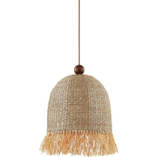 Sheri Pendant by Mitzi in aged brass. Made from natural woven in a unique style.