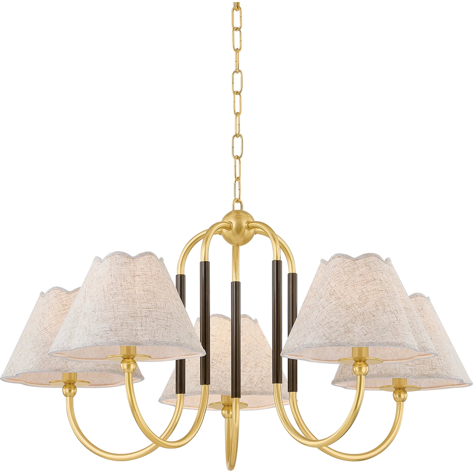 Janie Chandelier by Mitzi in aged brass, true bronze. Made from steel in a traditional style.