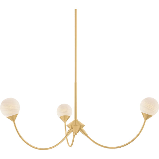 Natasha Chandelier by Mitzi in aged brass. Made from steel in a unique style.