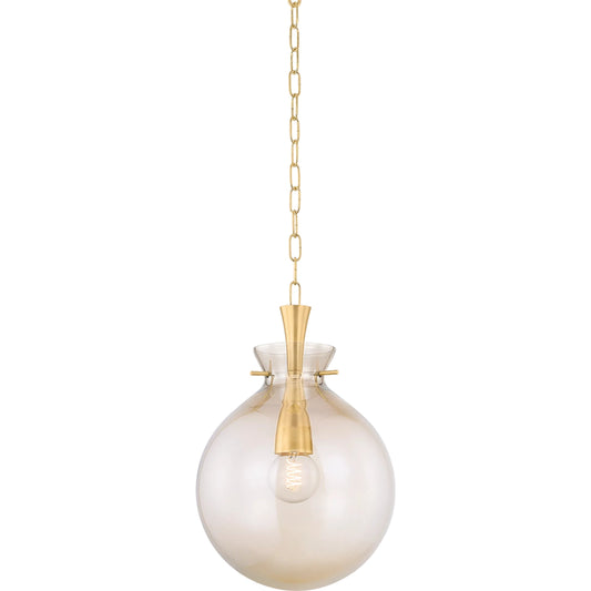 Benita Pendant by Mitzi in aged brass. Made from glass in a unique style.