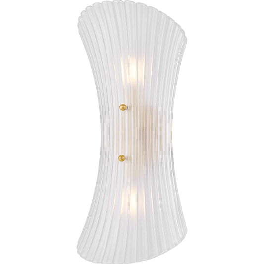 Esmae Wall Sconce by Mitzi in aged brass. Made from glass in a unique style.