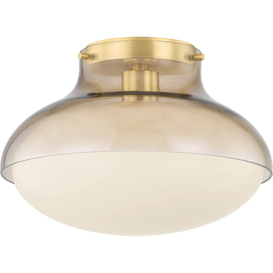 Gianna Flush Mount by Mitzi in aged brass. Made from glass in a unique style.