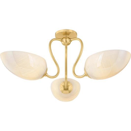 Reva Semi Flush by Mitzi in aged brass. Made from steel in a unique style.