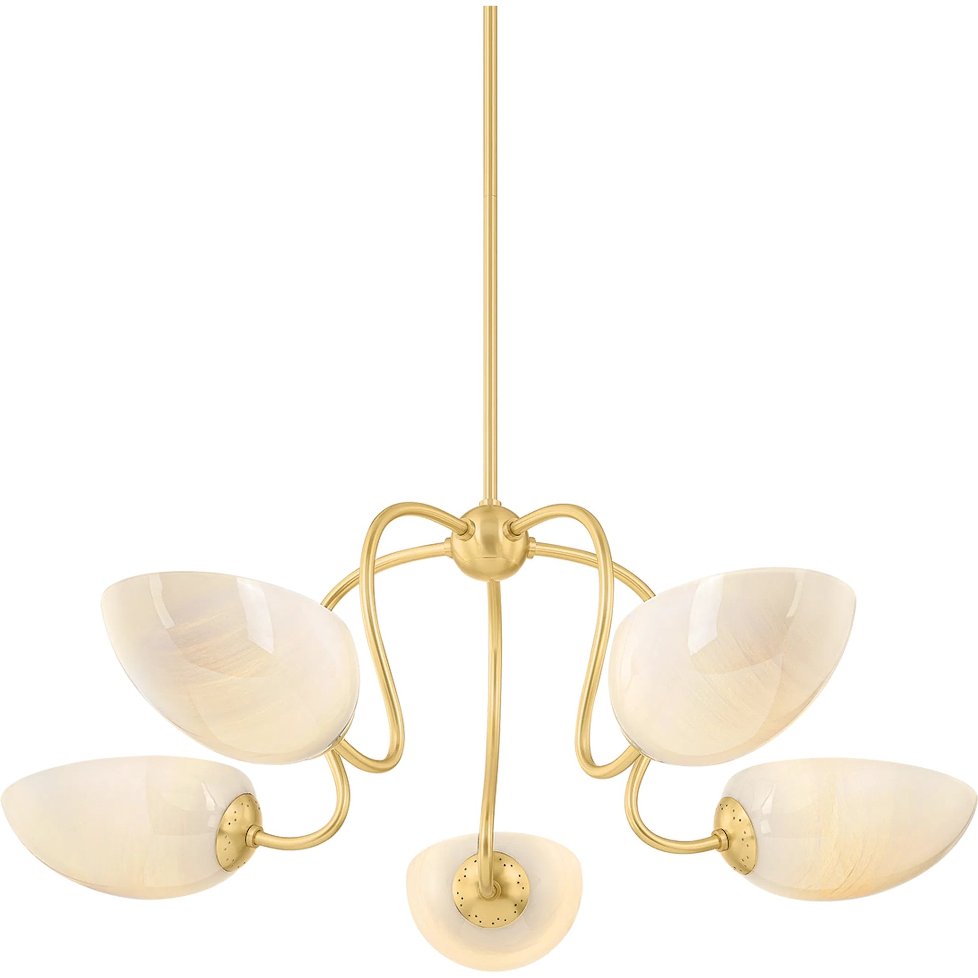 Reva Chandelier by Mitzi in aged brass. Made from steel in a modern style.