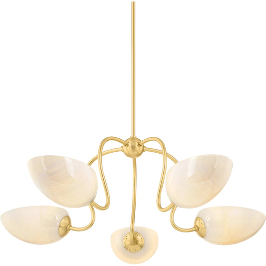 Reva Chandelier by Mitzi in aged brass. Made from steel in a unique style.