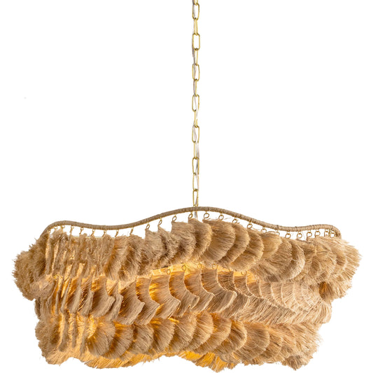 Daria Chandelier by Mitzi in aged brass. Made from natural woven in a unique style.