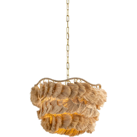 Daria Chandelier by Mitzi in aged brass. Made from natural woven in a unique style.