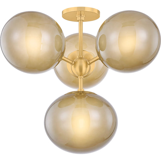 Zaley Semi Flush by Mitzi in aged brass. Made from glass in a unique style.