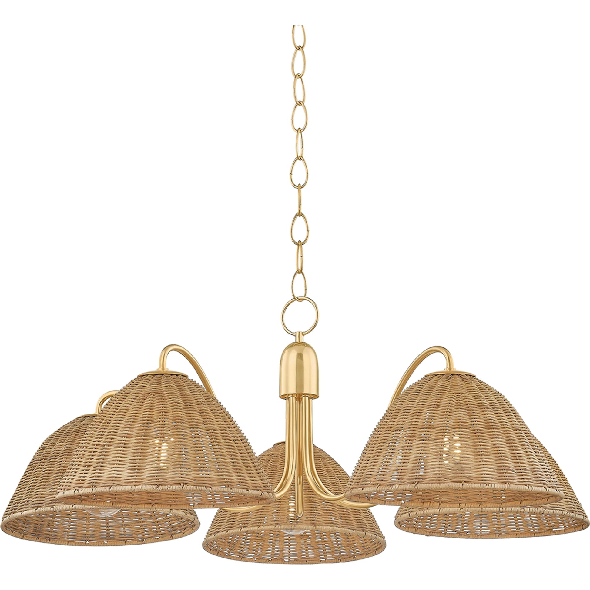 Katniss Chandelier by Mitzi in aged brass. Made from steel in a unique style.