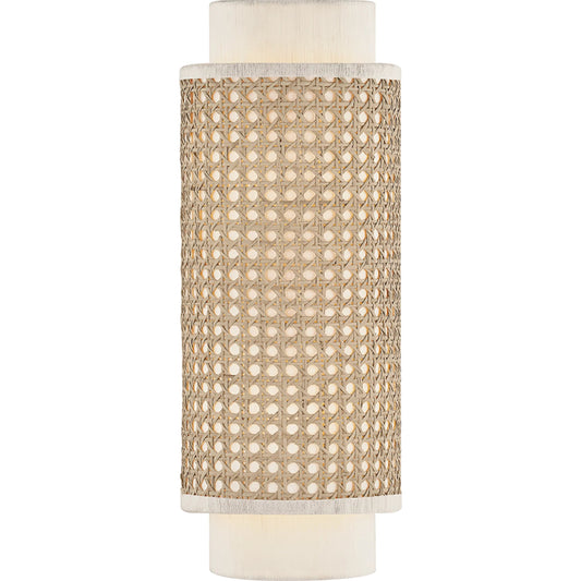 Tina Wall Sconce by Mitzi in aged brass. Made from natural woven in a unique style.
