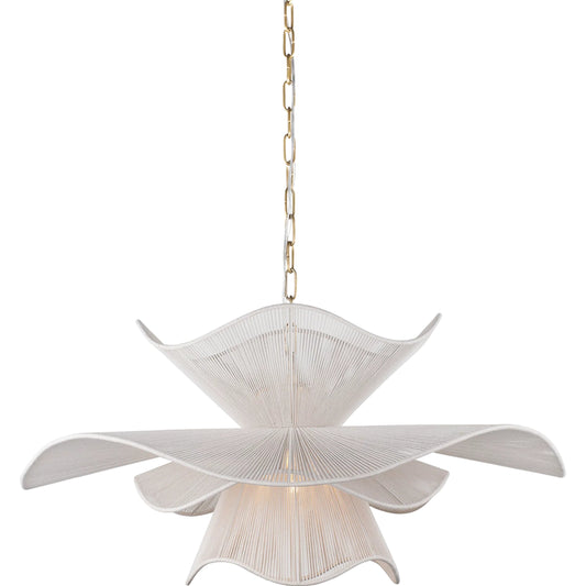 Amanda Chandelier by Mitzi in aged brass. Made from natural woven in a unique style.