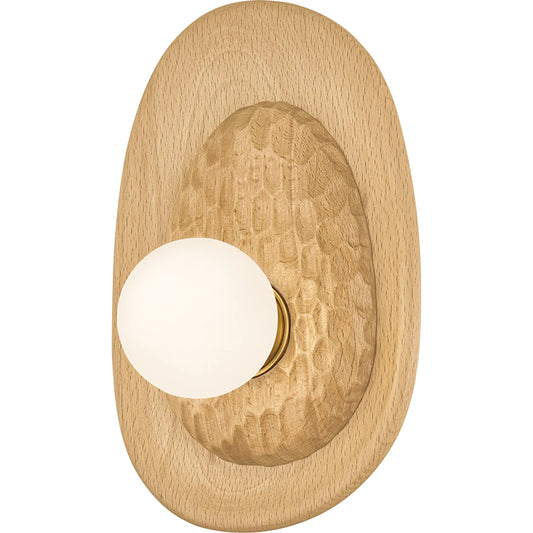 Pres Wall Sconce by Mitzi in aged brass. Made from wood in a unique style.