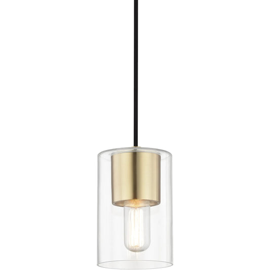 Lula 1 Light Pendant by Mitzi in aged brass. Made from steel in a modern style.