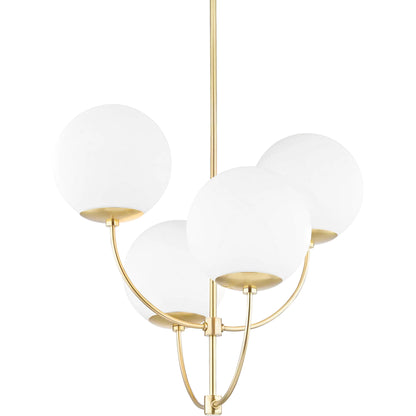 Carrie Chandelier by Mitzi in aged brass. Made from steel in a modern style.