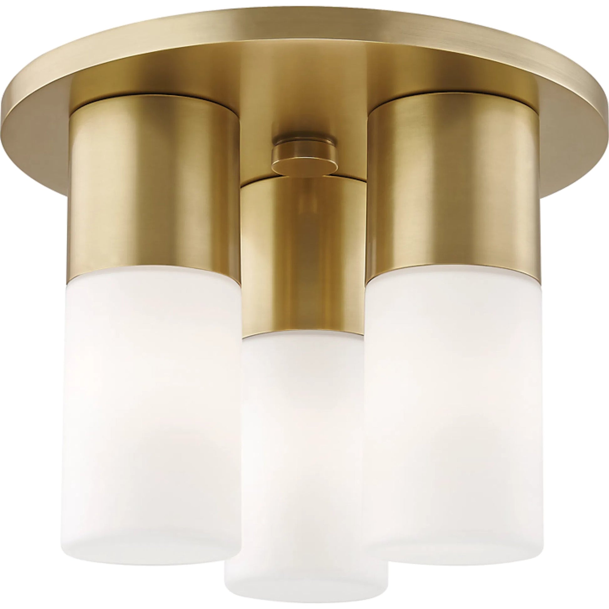 Lola Flush Mount by Mitzi in aged brass. Made from steel in a modern style.