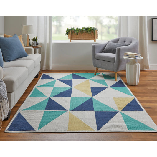 Clare Transitional Geometric Rug - 0526F by Feizy in blue, ivory, yellow. Made from polyester in a unique style.