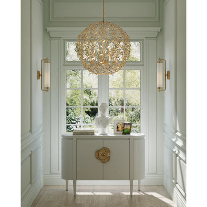 Secret Garden Orb Chandelier by Currey and Company in clear, contemporary gold leaf, contemporary gold. Made from crystal, wrought iron in a modern style.