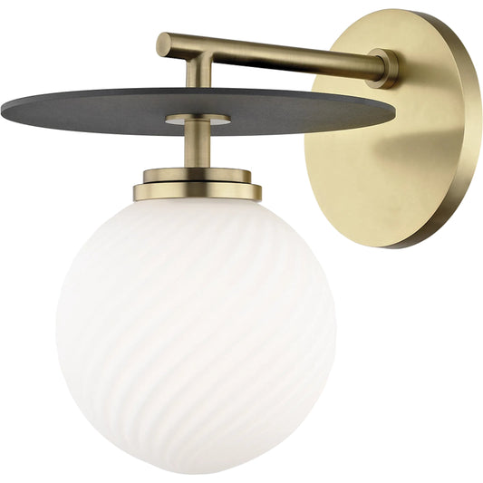 Ellis Wall Sconce With Shade by Mitzi in aged brass, black. Made from steel in a modern style.