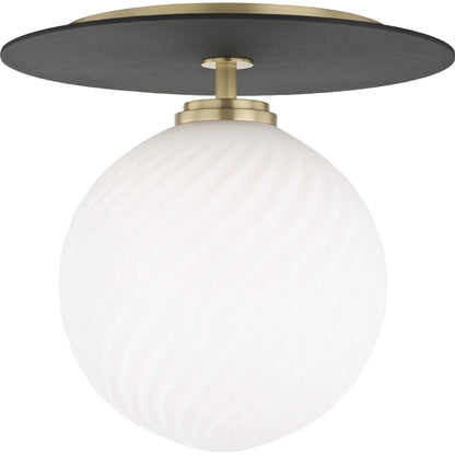 Ellis Flush Mount by Mitzi in aged brass, black. Made from steel in a modern style.