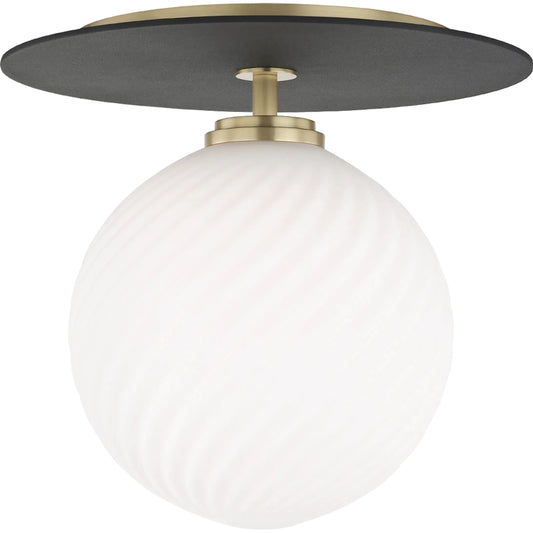 Ellis Flush Mount by Mitzi in aged brass, black. Made from steel in a modern style.