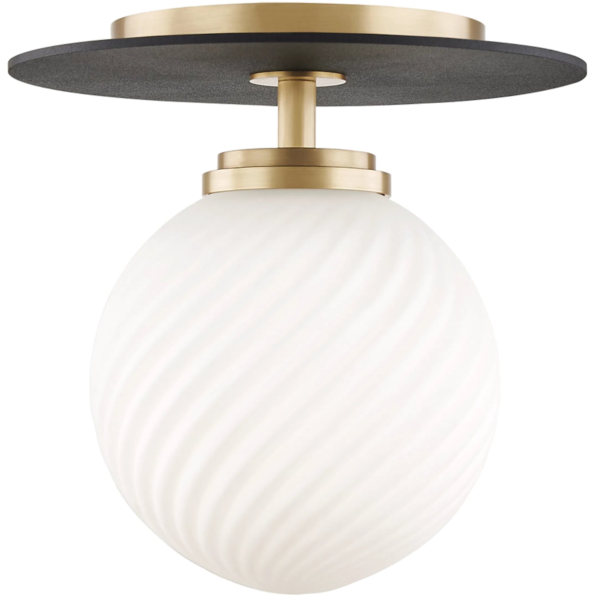 Ellis Flush Mount by Mitzi in aged brass, black. Made from steel in a modern style.
