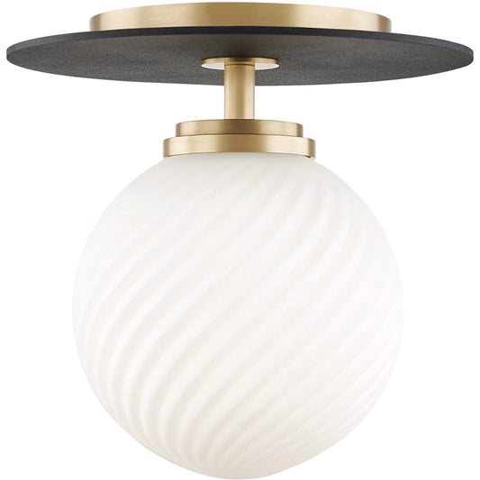 Ellis Flush Mount by Mitzi in aged brass, black. Made from steel in a modern style.