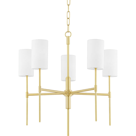 Olivia Chandelier by Mitzi in aged brass. Made from steel in a transitional style.