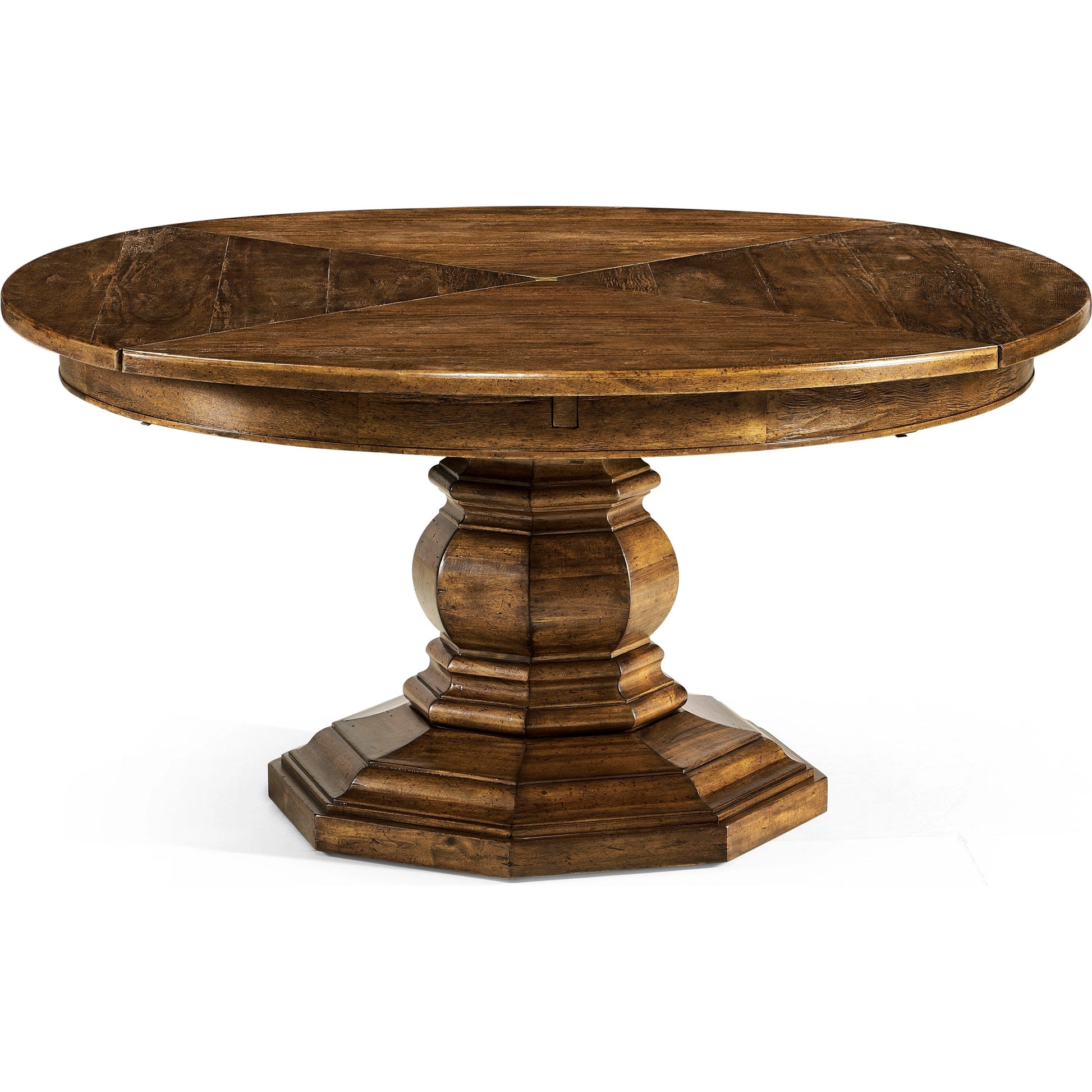 Casual Accents Country Walnut Round Extendable Dining Table 59" by Jonathan Charles in brown and country farmhouse walnut. Made from acacia in a traditional style.