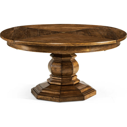 Casual Accents Country Walnut Round Extendable Dining Table 59" by Jonathan Charles in brown and country farmhouse walnut. Made from acacia in a traditional style.