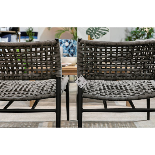 Grigio Outdoor Cushionless Accent Chair by Sunset West in graphite. Made from olefin rope in a coastal style.