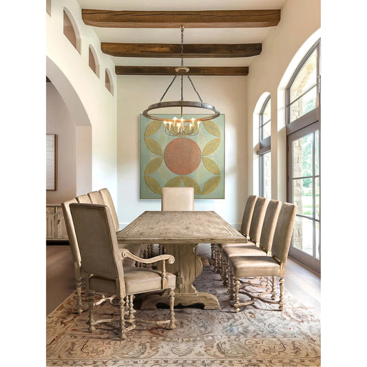 Sagehill Rectangular Trestle Table 96" by Jonathan Charles in timberon grey oak. Made from main oak veneer in a unique style.