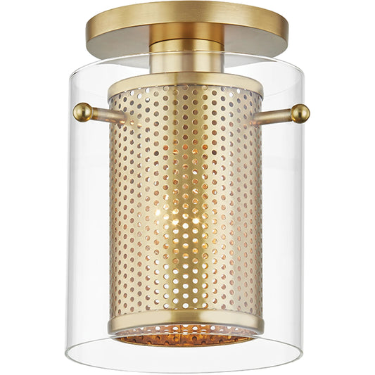 Elanor Flush Mount by Mitzi in aged brass. Made from steel in a modern style.