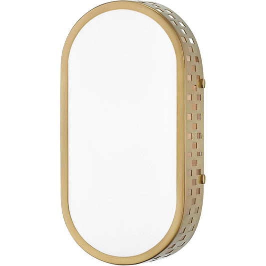 Phoebe Wall Sconce by Mitzi in aged brass. Made from steel in a modern style.