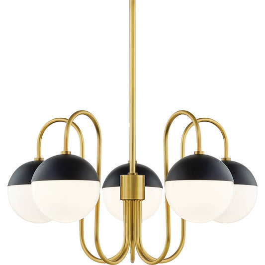 Renee Chandelier by Mitzi in aged brass black. Made from steel in a modern style.