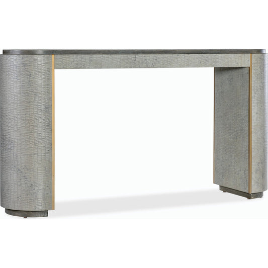 Melange Dylian Console Table by Hooker Furniture in gray and gray. Made from pine veneers and robus leather in a modern style.