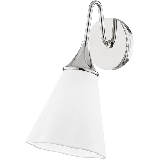 Mara Wall Sconce by Mitzi in polished nickel. Made from steel in a transitional style.