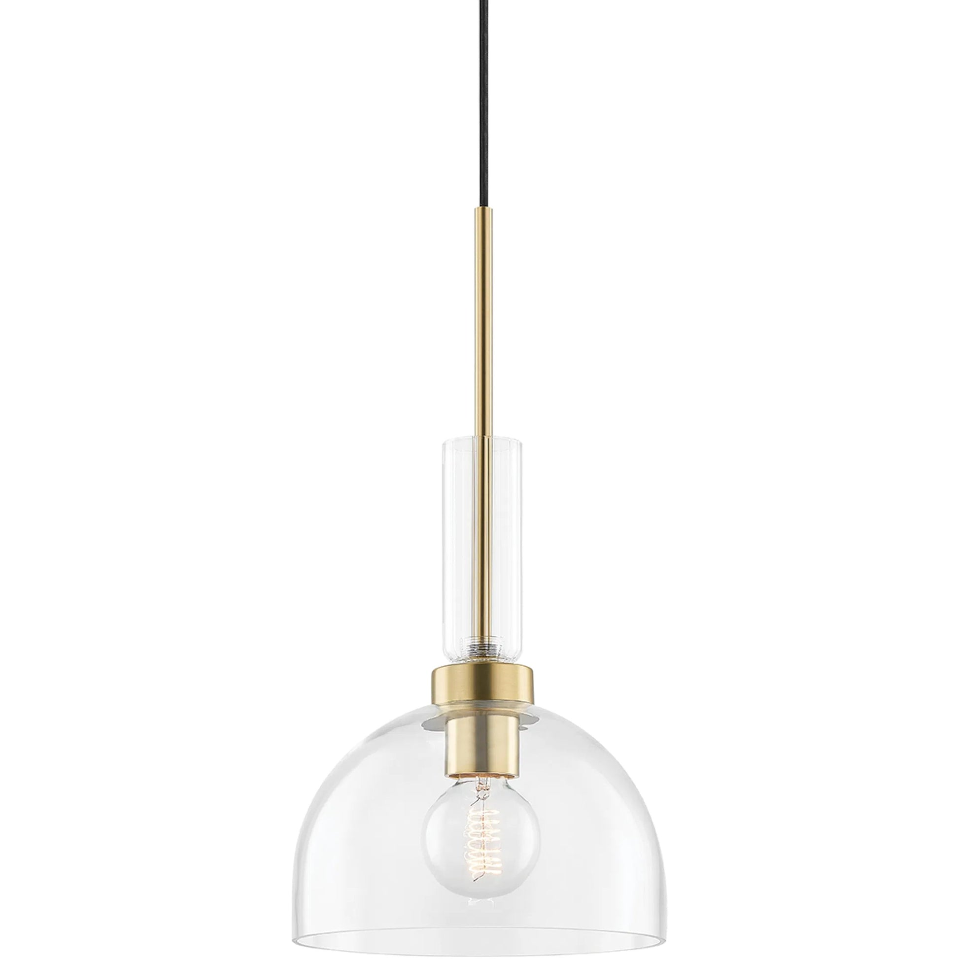 Tabitha 1 Light Pendant by Mitzi in aged brass. Made from steel in a modern style.