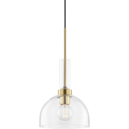 Tabitha 1 Light Pendant by Mitzi in aged brass. Made from steel in a modern style.
