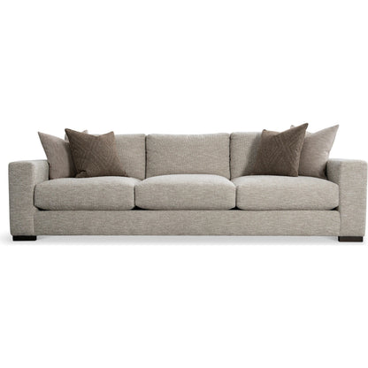 Drew Fabric Sofa by Bernhardt in beige. Made from polyfoam core, virgin polyester fibers, waterfowl feathers, waterfowl down in a transitional style.