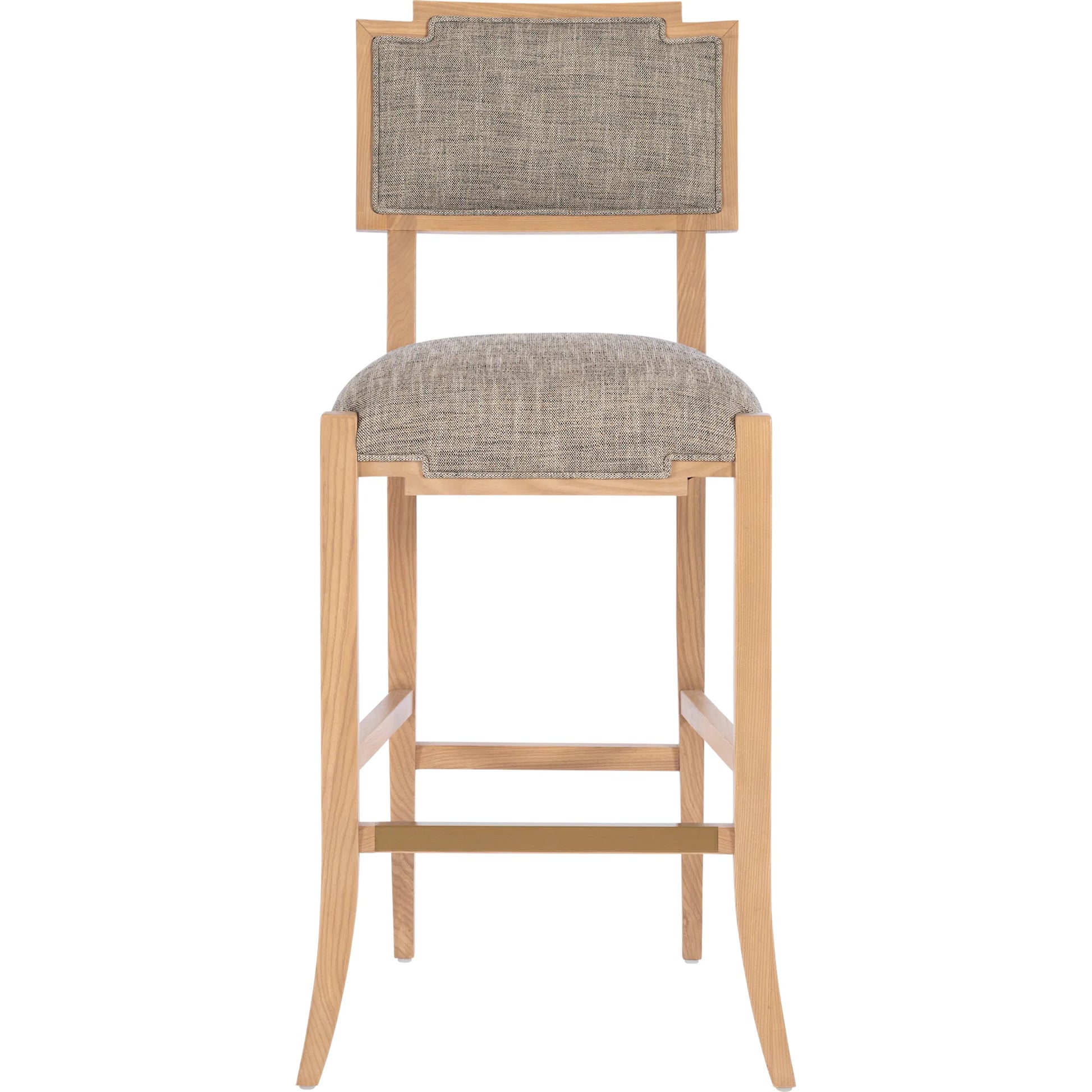 Melanie Bar Stool by Currey and Company in blonde ash wood, brass. Made from ash wood, brass in a transitional style.