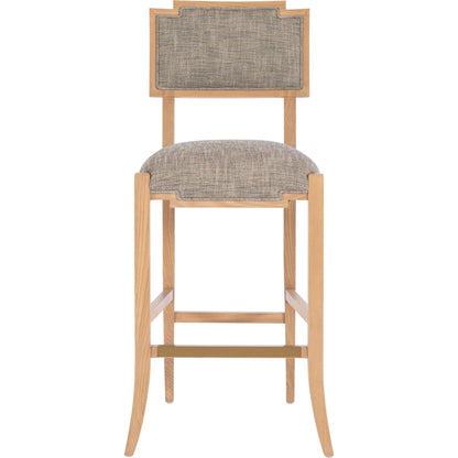 Melanie Bar Stool by Currey and Company in blonde ash wood, brass. Made from ash wood, brass in a transitional style.