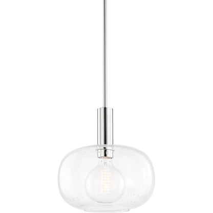 Harlow 1 Light Pendant by Mitzi in polished nickel. Made from steel in a modern style.