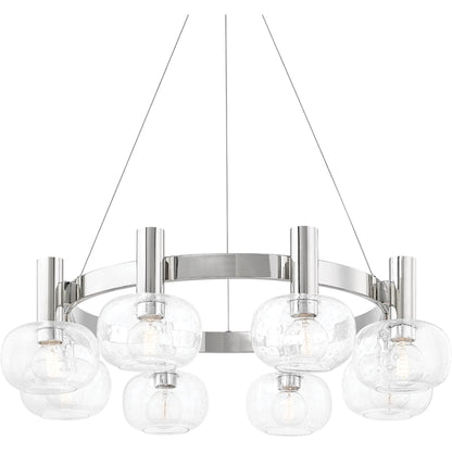 Harlow 8 Light Chandelier by Mitzi in aged brass. Made from steel in a transitional style.