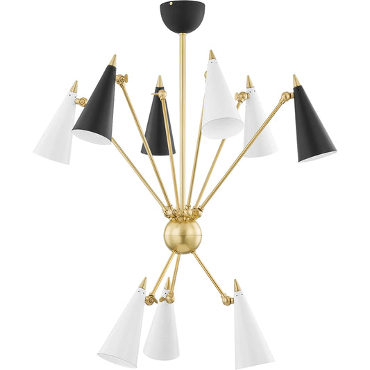 Moxie Chandelier by Mitzi in aged brass. Made from steel in a modern style.