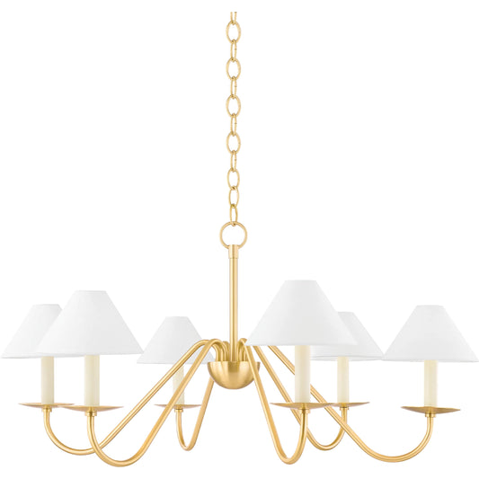 Lenore Chandelier by Mitzi in aged brass. Made from steel in a traditional style.