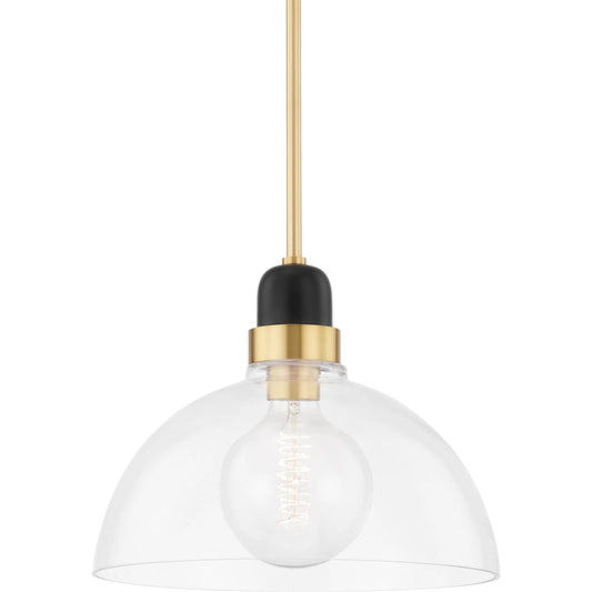 Camile Pendant by Mitzi in aged brass. Made from steel in a transitional style.