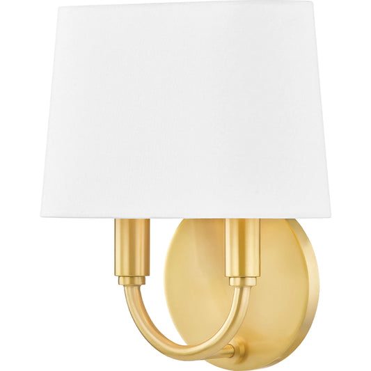 Clair Wall Sconce by Mitzi in aged brass. Made from steel in a traditional style.