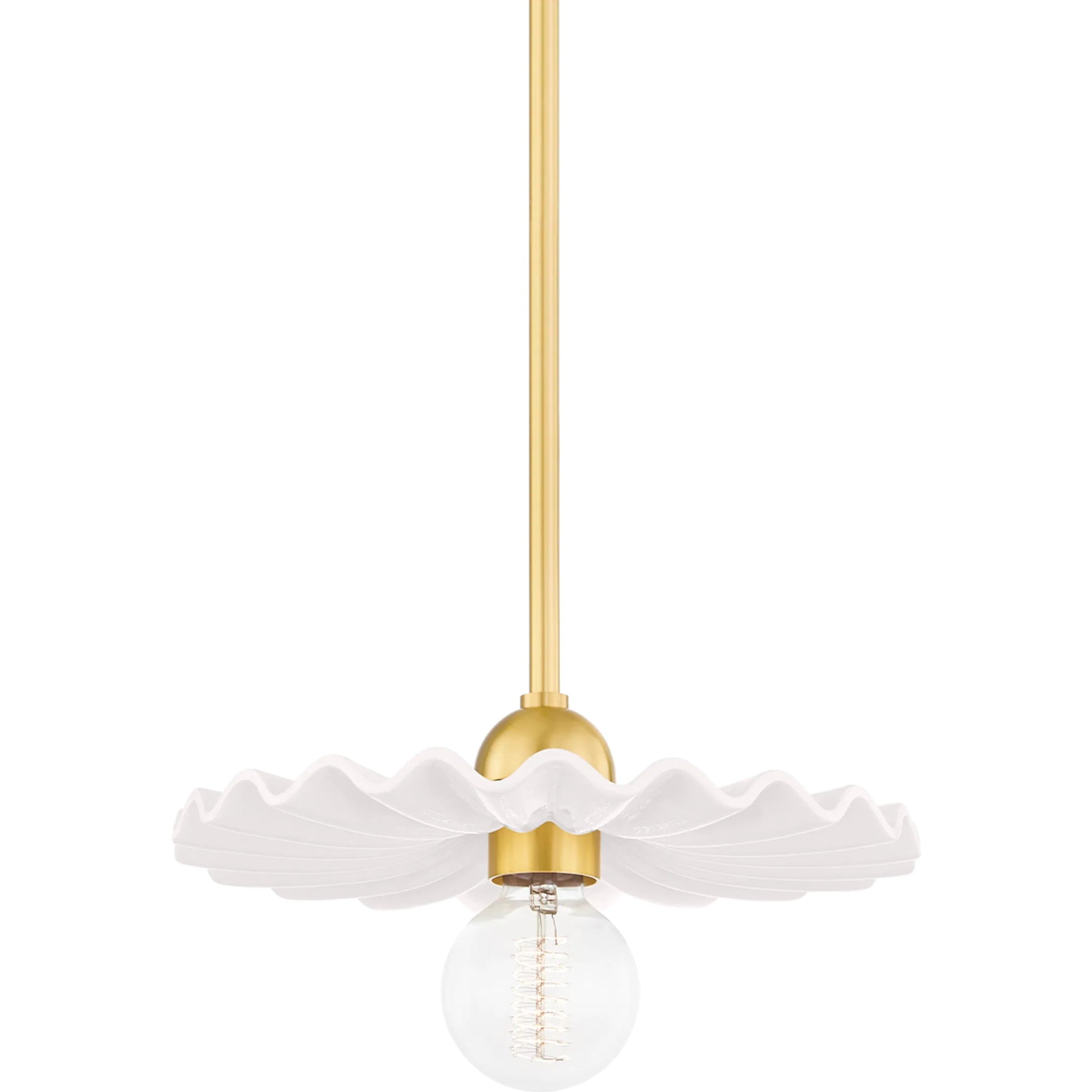Tinsley Pendant by Mitzi in aged brass, white. Made from steel in a transitional style.